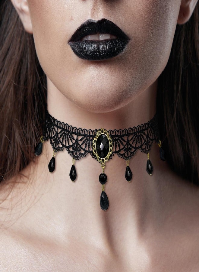 Nylry 3PCS Gothic Necklaces for Women Black Choker Collar Necklaces for Women Witch Goth Necklace Sexy Lace Choker Set Statement Punk Necklace Cosplay Vampire Accessories Gothic Halloween Jewelry-3pcs - Image 2